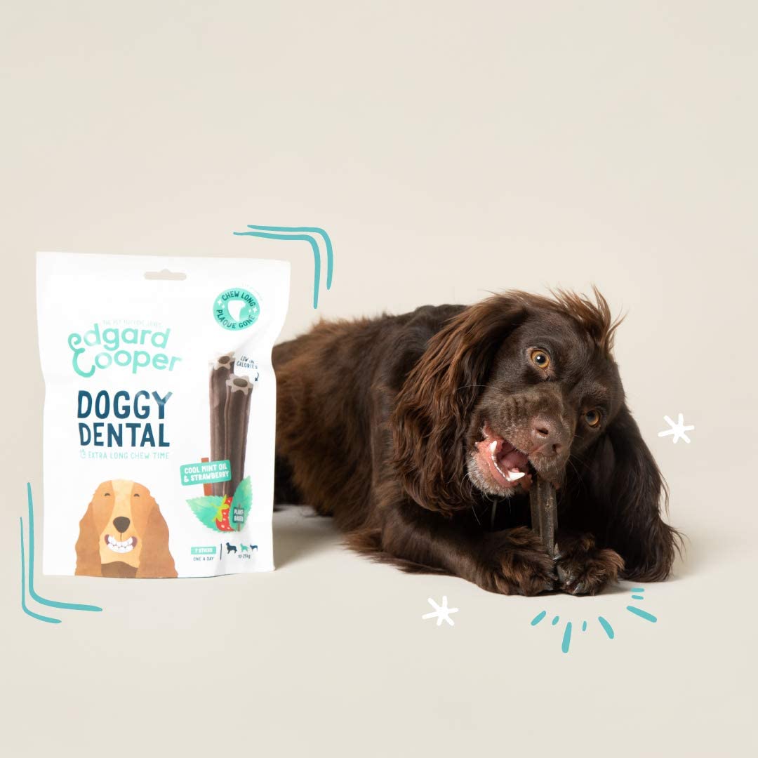 Edgard & Cooper Snacks 56 Dental Stick Medio Perro Natural 8 x 7 Varillas para Masticar Cuidado Dental Eucalipto y Manzana, una Vez al día, bajo en calorías, Larga masticación eficaz, Aliento Fresco