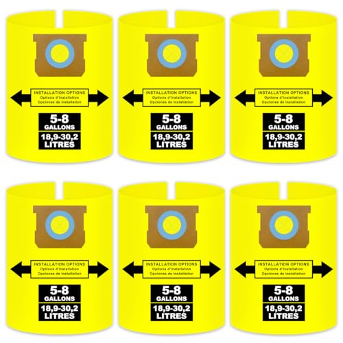 5-8 Gallon Bags for Shop Vac 5 6 8 Gallon 90661 90671 Type E Type H VF2004 VHBS VDBS 9066100 9066133 9067100 Vacuums High-Efficiency Disposable Collection Filter Bag Double Layer 6 pack