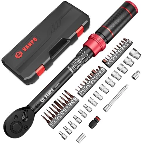 VANPO Drehmomentschlüssel 1/4'', 1-25Nm Torque Wrench Set Klein, 49-tlg. | 72-Zahn Ratschenschlüssel, mit Stecknüsse, Verlängerungsstange 75mm, Bits Adapter, Fahrrad Werkzeug für M