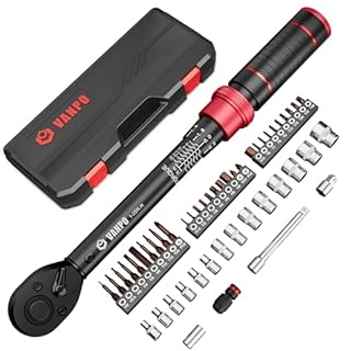 VANPO Chiave Dinamometrica 1/4”, 1-25Nm Bici e Moto Chiave Dinamometrica Set, 49 Pezzi Chiavi Dinamometriche Kit di Manutenzione con 1/4"-3/8" Adattatori, 75mm Barra di Prolunga, Bussole, Punte