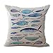 Housses de coussin (45 cmx45 cm/18 x 18 méditerranéen Série de marine de poisson Coque sirène étoile de mer Gris beige Bleu Coton coussin en lin pour canapé My-s1020–01