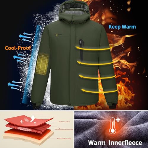 Image of Men's Winter Skiing Jacket Waterproof Warm Snow Fleece LiningCoat Mountain Hooded Windproof Rain Jacket S-6XL