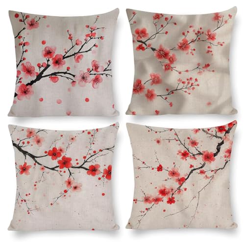 クッションカバー 4枚セット 40x40cm 正方形 おしゃれ かわいい 北欧 隠しファスナー ビロード ソファ背当て 装飾枕カバー 座布団カバー 家庭装飾 車 椅子 飾り 四季通用 インテリア 女性 祝日のプレゼント (さくら) q-758