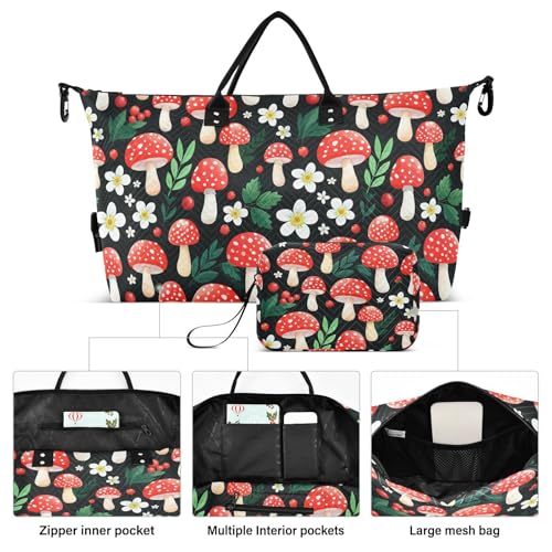 Flower Berries Mushrooms Travel Duffel Bag for Men Women with Makeup Bag Weekend Overnight Carry On Bags for Travel Getaway Weekend2