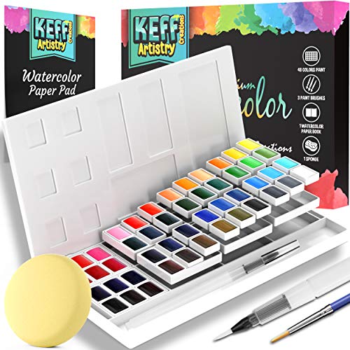 Watercolor Paint Set 55 Pieces - Water Coloring Paint Art Supplies Kit for Kids and Adults - Water Paint Set with Water Color Brushes and Watercolor Paint Pad - Water Color Painting Set for Beginners