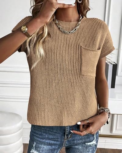 Image of KIRUNDO Summer Fall Short Sleeve Sweater for Women 2026 Casual Sweater Vest Cotton Knit Pullover Tank Tops Fashion Clothing