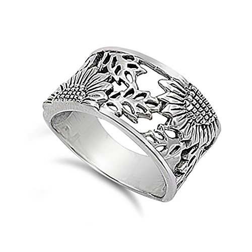 Blue Apple Co. Sunflower Ring Band 925 Sterling Silver Simple Plain