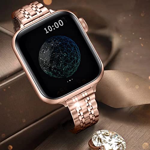 Image of QUNDAXI Slim Watch Band Compatible with Apple Watch 41mm 45mm 42mm 44mm 40mm 38mm Metal Stainless Steel Watchband Suitable for iWatch 11 /10 /9 /8 /7 /6 /5 /4 /3 /2 /1 /SE Series Women Luxury Strap