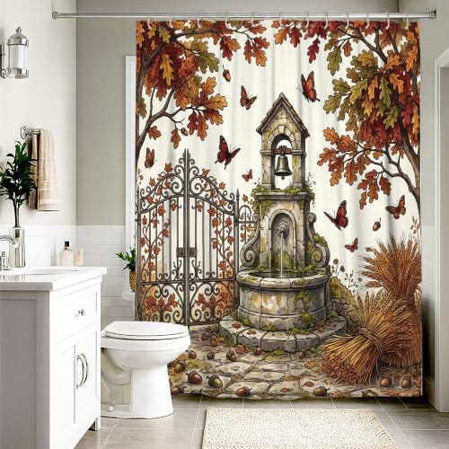 Rideau de douche extra long polyester imperméable motif feuilles papillon 243cm - 3