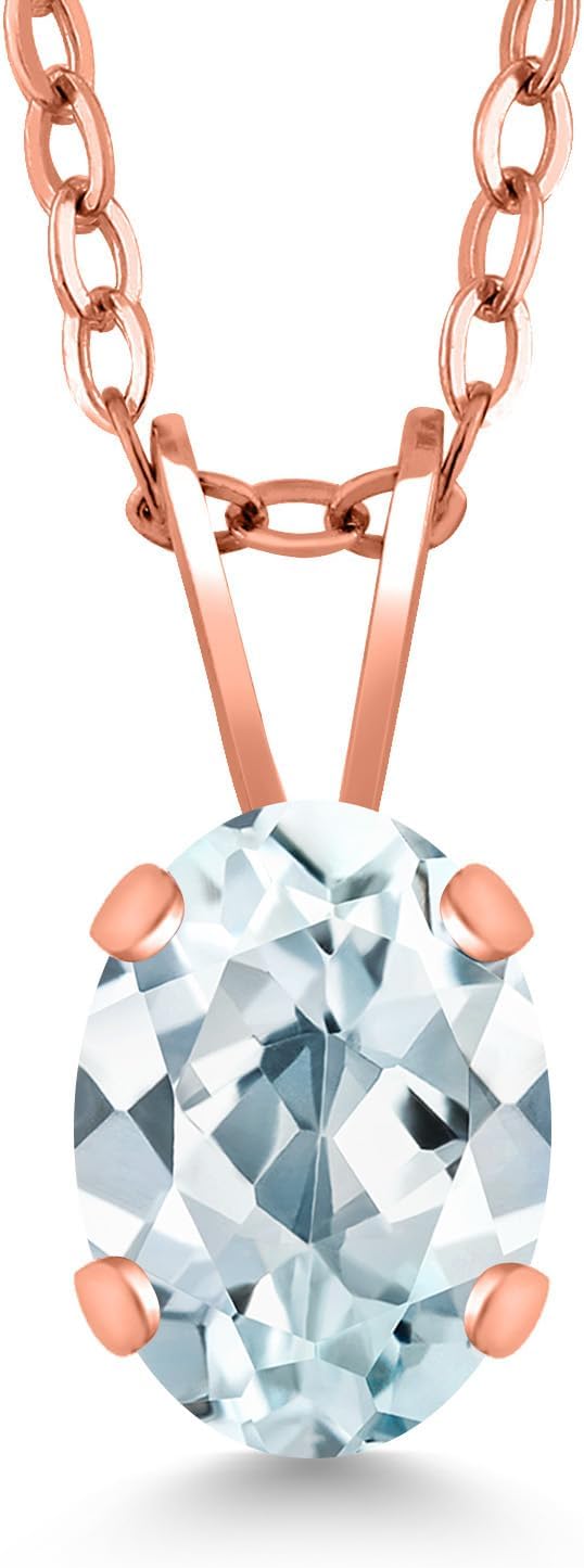 Gem Stone King 18K Rose Gold Plated Silver Oval Gemstone Birthstone Solitaire Pendant Necklace | Oval 7X5MM | Gold Pendant for Women | With 18 Inch Chain