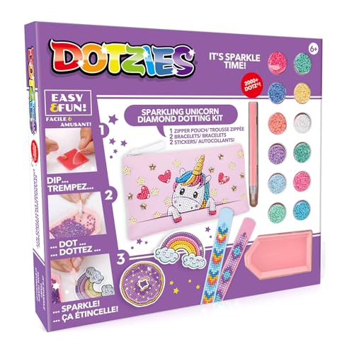 BANDAI Dotzies Sparkling Unicorn Diamond Dotting Kit, Create 3 Accessories with 2,000+ Dotz