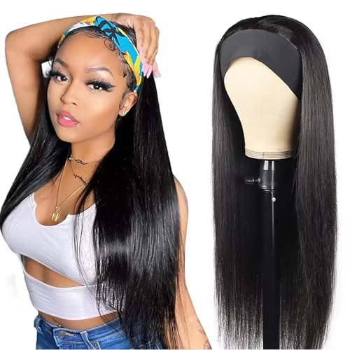 Image of Celiarita Headband Wig Human Hair Straight 26 inch Glueless None Lace Front Machine Made Half Wigs for Black Women Human Hair Headband Wig Straight 150% Density Natural Color