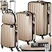 tectake® 4-TLG. Reisekoffer - Kofferset mit abnehmbaren Rollen 360°, Hartschalenkoffer mit TSA Zahlenschloss, Koffer groß, abteilbarer Innenraum, Trolley Handgepäck, Teleskopgriff - Champagner