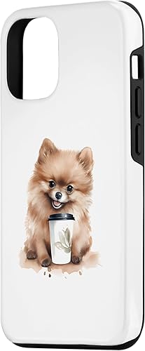 Miniatura 2 de iPhone 1212 Pro Pomerania perro con café estilo acuarela caso
