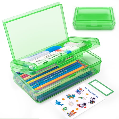 Image of Double Layer Plastic Clear Hard Pencil Cases Box with Personalized sticker