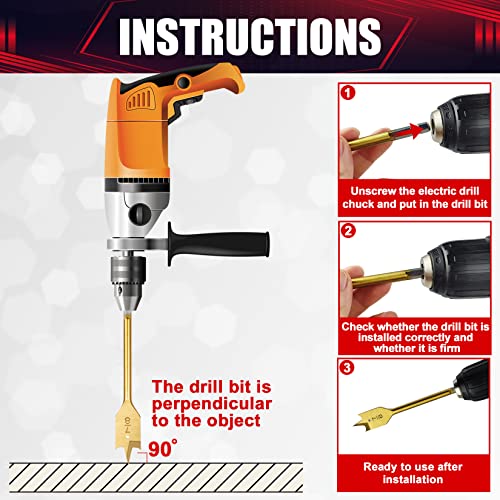 Wesleydrill Spade Drill Bit Set Paddle Flat Bits 6 Pcs 3/8"-1" Flat Wood Hole Cutter Fit For Most Types Of Wood As Well As Fiberglass #TOP6