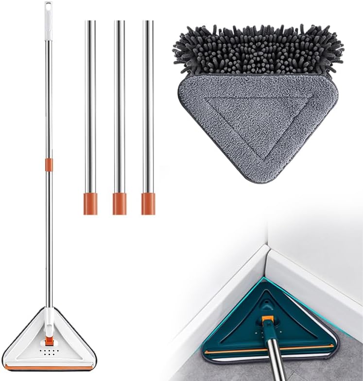 Wall Cleaner Mop with Long Handle, 2025 Upgrade 360° Rotatable Adjustable Triangle Cleaning Mop, Extendable Wall Washer Cleaner Tool for Floor, Walls, Ceilings and Baseboards (White, Set B)