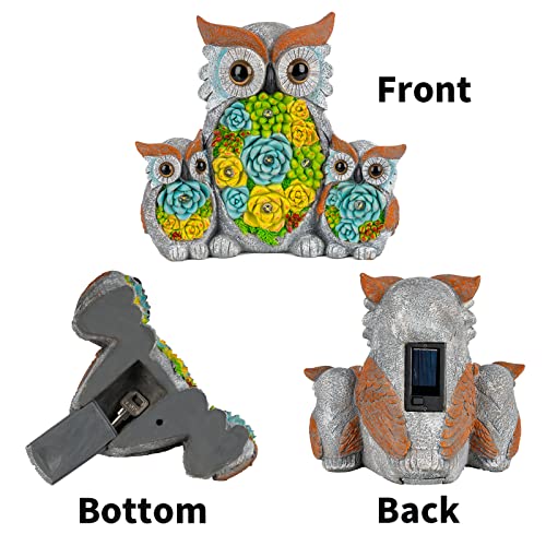 image for MXwcy Owl Garden Outdoor Statue, Solar Figurine LED Lights, Succulent 
