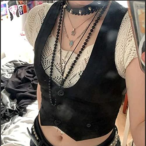 KMBANGI Women's Button Waistcoat Vest Dressy Crop Corset Bustier Racerback Tank Top Punk Grunge Streetwear2