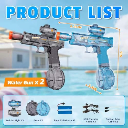 Miniatura 2 de 2 Piezas Pistola De Agua Eléctrica, Pistola De Agua Niños Con Llama Led, Gran Capacidad Recargable Pistola De Agua Automática, Alcance 8-10 M, Exterior Juguetes Para Niños 3 , Piscina, Playa, Fiesta