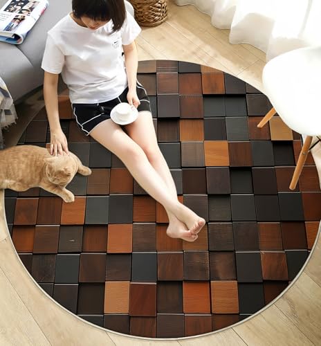 Alfombras redondas de alta calidad con textura efecto madera de 160cm 6