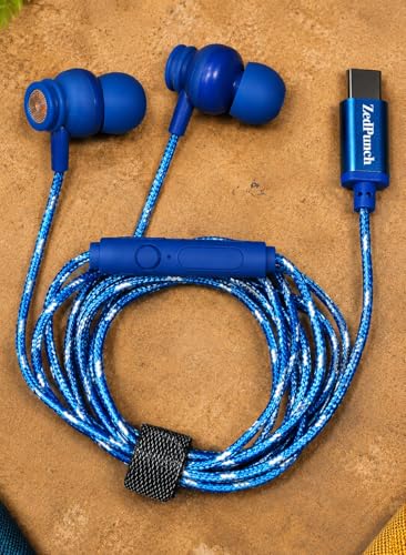 Image of Type-C Wired Earphone with Mic, 10mm Dynamic Bass Driver, Magnetic in-Ear Headphones, Metal Build, Low Latency Sound for Gaming, 3 Button Control, HD Calling, Voice Assistant (Dark Blue)