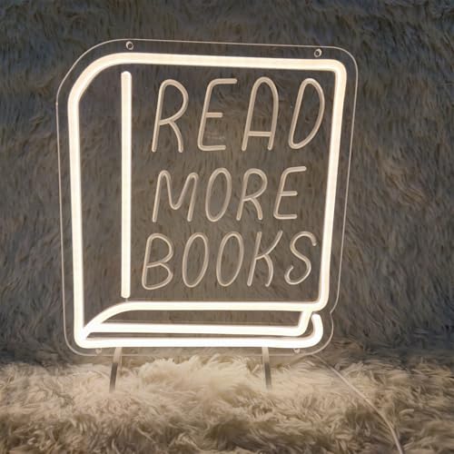 Image of Read More Books Neon Sign Pencil Neon Light Student LED Neon Light Colorful Neon Light Up Sign Suitable for Classroom Bookstore Library Museum Study Room,DecoBrilliand, (11.8 inch*10.7 inch)
