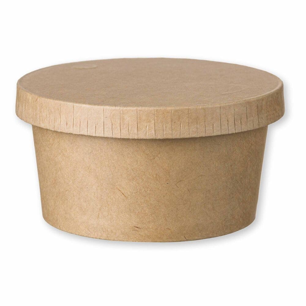 100 Eisbecher Feinkostbecher aus Kraftpapier FSC® rund 140ml braun mit Deckel