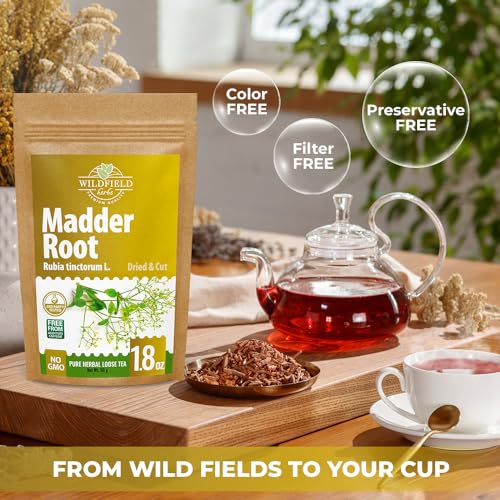 Image of 1.8 oz. Dried Madder Root Herb Tea (Rubia Tinctorum) Dried Cut Madder Roots Herbal Tea - 50g
