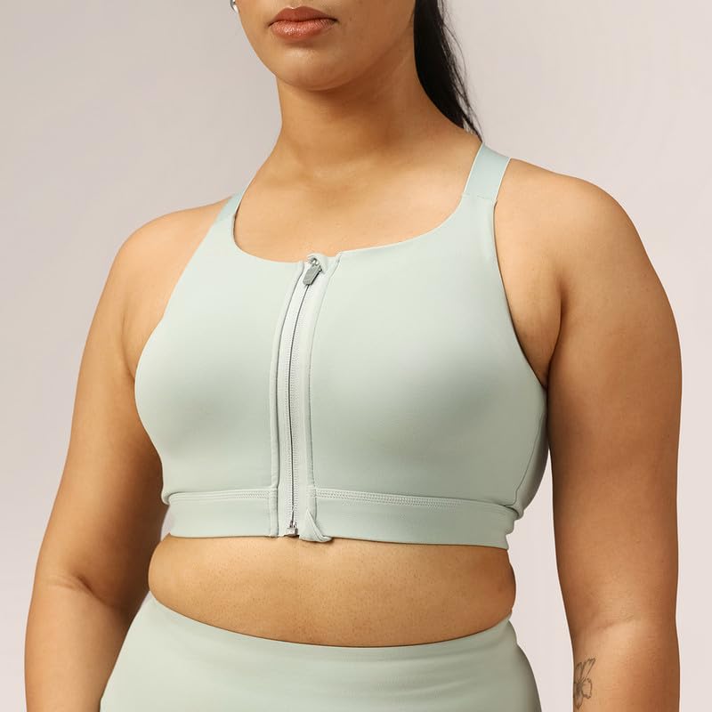 Image of BlissClub Zip-Up Sports Bra | Front Zip Closure | Attached Hook for Extra Support | Adjustable Straps | Removable Cups