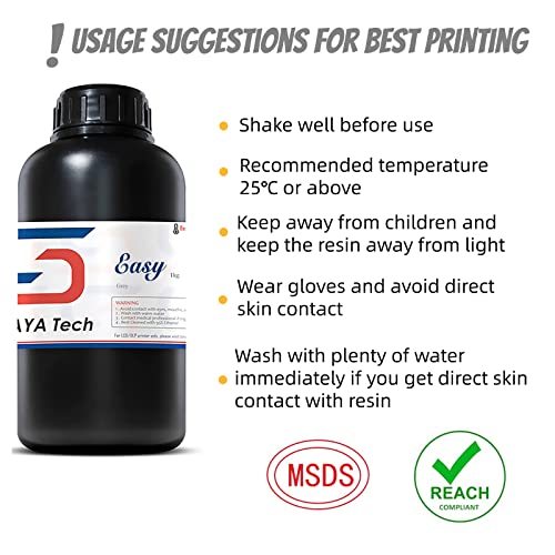 Siraya Tech Easy 3D Printer Resin Lcd 405Nm Uv Eco-Friendly Plant-Based Rapid Resin Standard Photopolymer Resin Affordable Fast Curing 3D Printing Resin For Lcd/Dlp Printer And 8K Capable (1Kg Grey) #TOP3