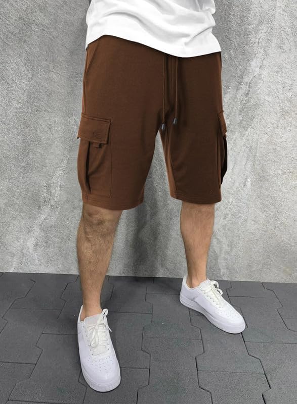 Image of Q - RIOUS Mens Casual Sweat Cargo Cotton Shorts Drawstring Elastic Waist Athletic Workout Gym Jogger Shorts with 5 Pockets