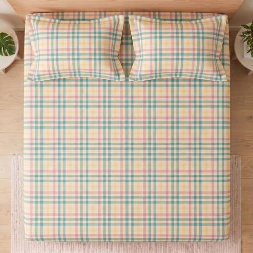 Image of BSB HOME 240 TC Cotton Feel Bedsheet with 2 Pillow Covers, Soft & Breathable Printed Double Bed Sheet for Bedroom, Fade Resistant & Easy Care - 90 x 100 Inches (228 x 254 cm) - Pastel Multi Plaid