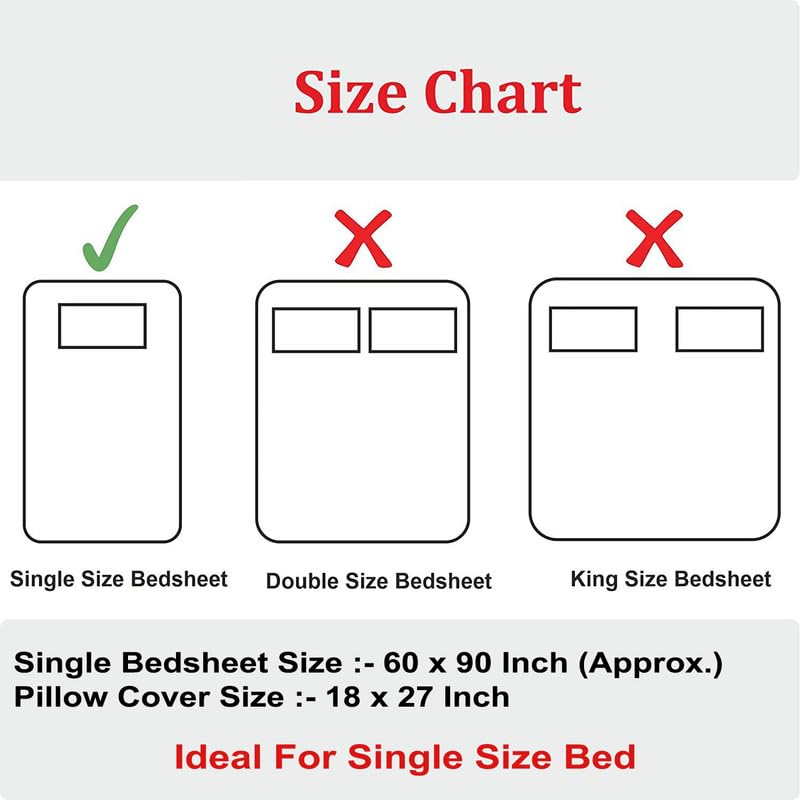 Image of Polycotton Single Bed Bedsheet, Flat Sheet with 1 Pillow Cover, Queen (60x90 inch), 300 TC, Grey & Cream, Set of 2