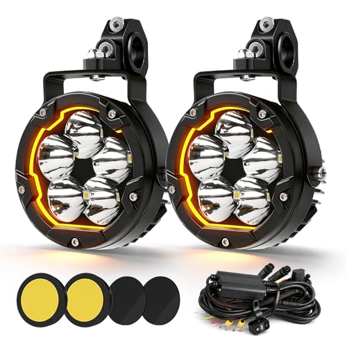 CO LIGHT 4' Motorrad LED Zusatzscheinwerfer, Nebelscheinwerfer, Motorrad LED Scheinwerfer mit DRL, mit Kabelbaum, Flash Modus, 100W 14000LM Ultrahell