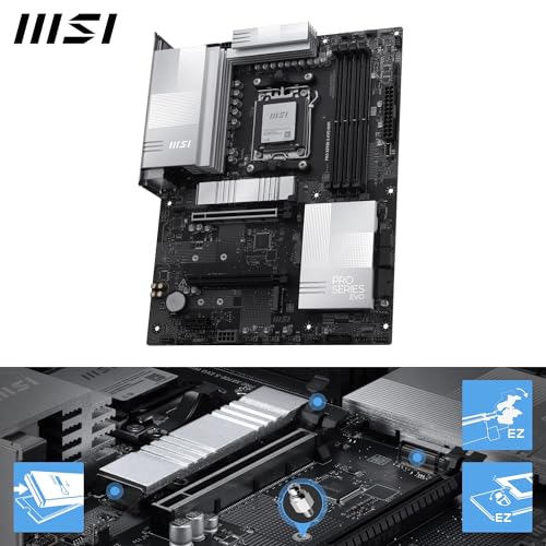Image of MSI PRO X870E-S EVO WiFi Motherboard, ATX - Supports AMD Ryzen 9000 /8000 / 7000 Processors, AM5-60A SPS VRM, DDR5 Memory Boost (up to 8200+ MT /s OC), PCIe 5.0 x16, M.2 Gen5, Wi-Fi 7, 5G LAN