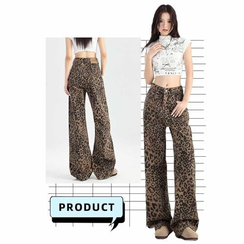 Beautiful Leopard Print Wide Leg Jeans for Women, high Waisted American Style Loose Casual Straight Leg Pants3