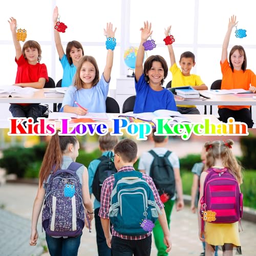 Steemjoey 4 Stück Pop Push It Fidget Toy, Mini Silikon Spielzeug mit Schlüsselanhänger Toys, Poppet Bubble Finger Toys Autismus ADHS Squeeze Toys Stress Reliever Anti-Angst für Kinder Erwachsene