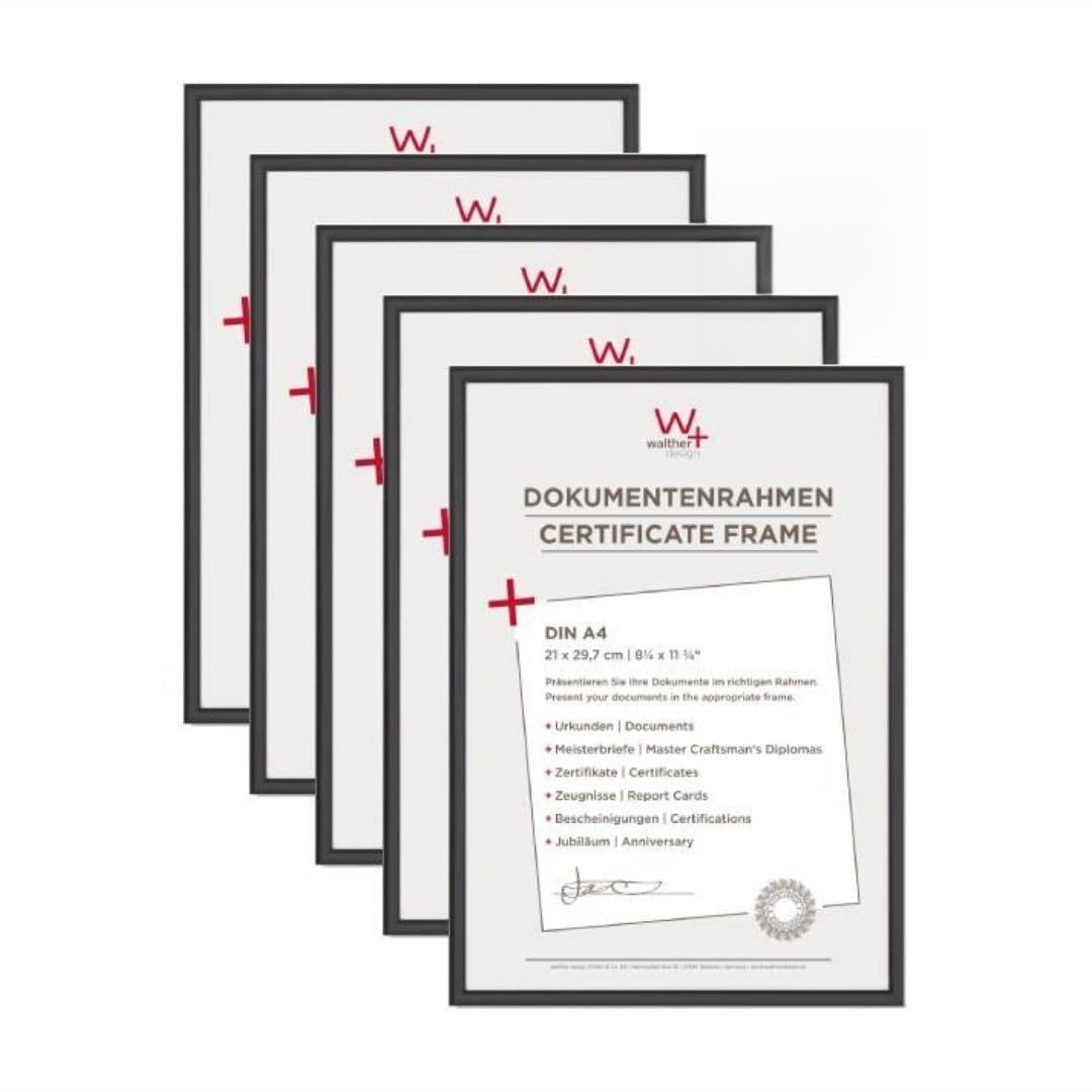 walther design Bilderrahmen schwarz 21 x 29,7 cm (DIN A4) 5er Pack, New Lifestyle Kunststoffrahmen KV130B5