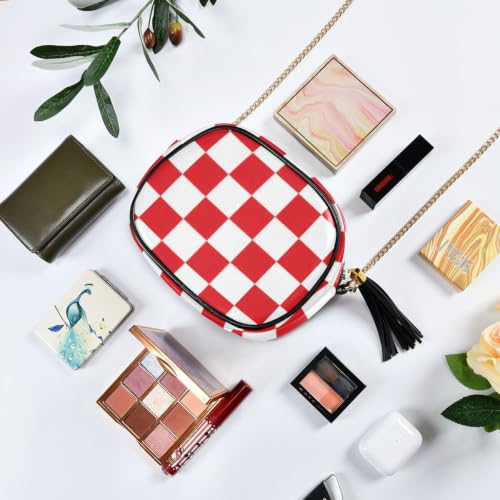 Image of ALAZA Women's Red White Checkerboard PU Leather Crossbody Bag Shoulder Purse with Tassel