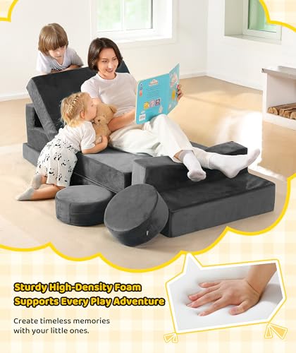 Kidirect Modular Kids Play Couch for Toddlers, Child Sectional Sofa, 320+ DIY Kids Playroom Furniture and Bedroom, Convertible Foam and Floor Couch Cushion for Boys and Girls (Space Grey)