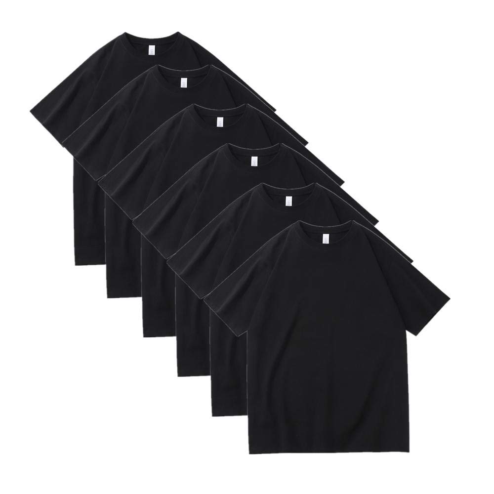 T-shirt męski 230 g, ciężki, bawełniany, luźny, na lato, okrągły dekolt, masywny kolor, 6 sztuk, 2, L