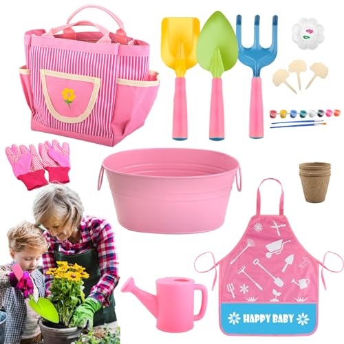 Fulenyi Kit de jardín para niños pequeños, Herramientas de jardinería para niños | Juego de jardinería Manual de 19 Piezas, Herramientas de Cultivo - Juego de jardinería con Pala de Juguete portátil