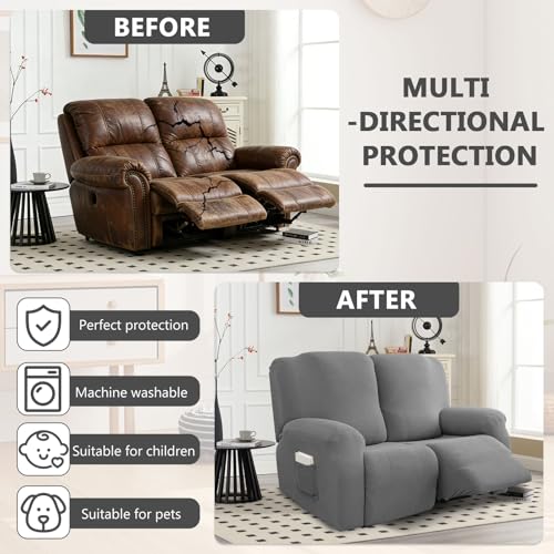 Funda de sillón relax de 6 piezas de terciopelo elástico gris para sofá de televisión 5