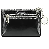 Itslife Women's Triple Zipper Leather Coin Purse Change wallet Coin Pouch RFID Card Holder with Key Ring 1-Black