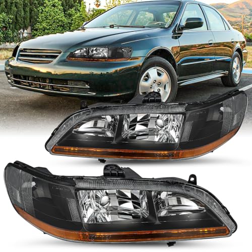 JSBOYAT Headlight Assembly Replacement for 1998-2002 Honda Accord Black Housing with Amber Reflector (Driver and Passenger Side)