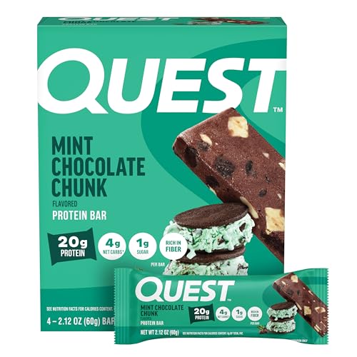Quest Nutrition Mint Chocolate Chunk Protein Bars 20g Protein 1g Sugar 4g Net Carb High Fiber Gluten Free Keto Friendly 4 Count