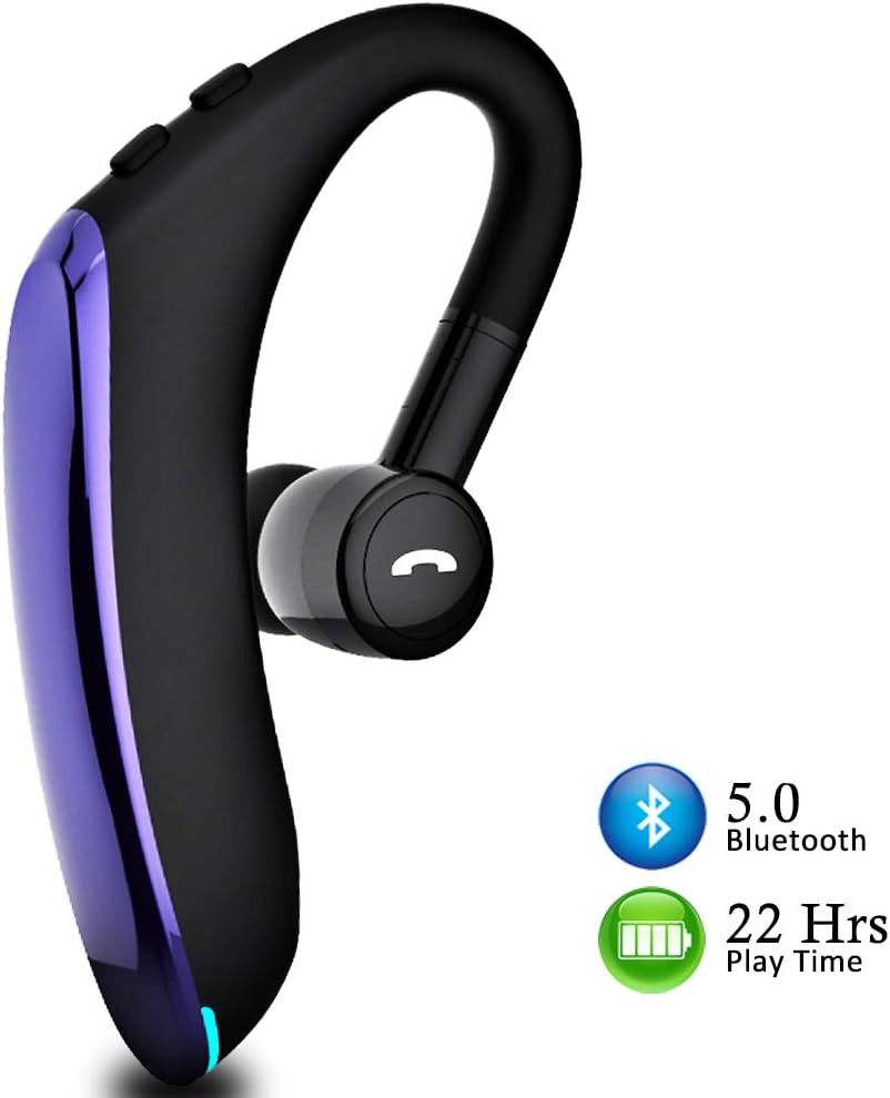 Bluetooth V5.0 Headset Wireless Earpiece with Up to 18-22 Hours working time for IPhone & Android, Handsfree Bluetooth Earbuds with Advanced Noise Cancelling Technology for Business/Office/Driving