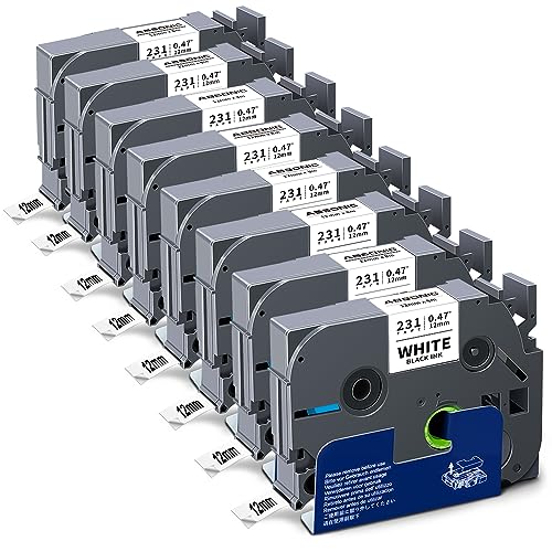 Absonic 8 Pack Compatible Label Tape Replacement for Brother P Touch TZe-231 TZe231 TZ-231 Laminated Label Maker Tape 12mm 0.47" Black on White for PT-H110 PT-D210 PT-D600 PT-D400 PT-1890