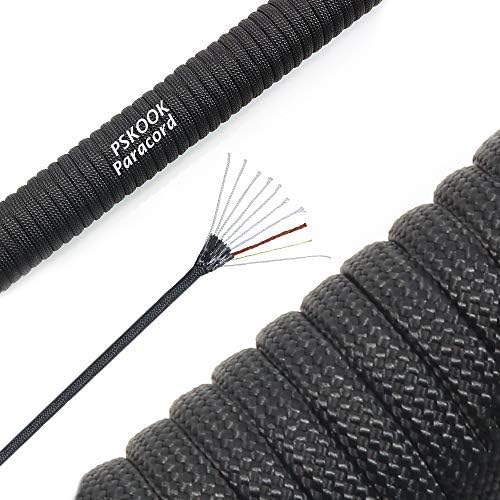PSKOOK 550 Paracord Lanyard Parachute Cord with Flaxed Tinder Cord PE Fishing Line Cotton Thread Outdoor Commercial Grade Braided Rope